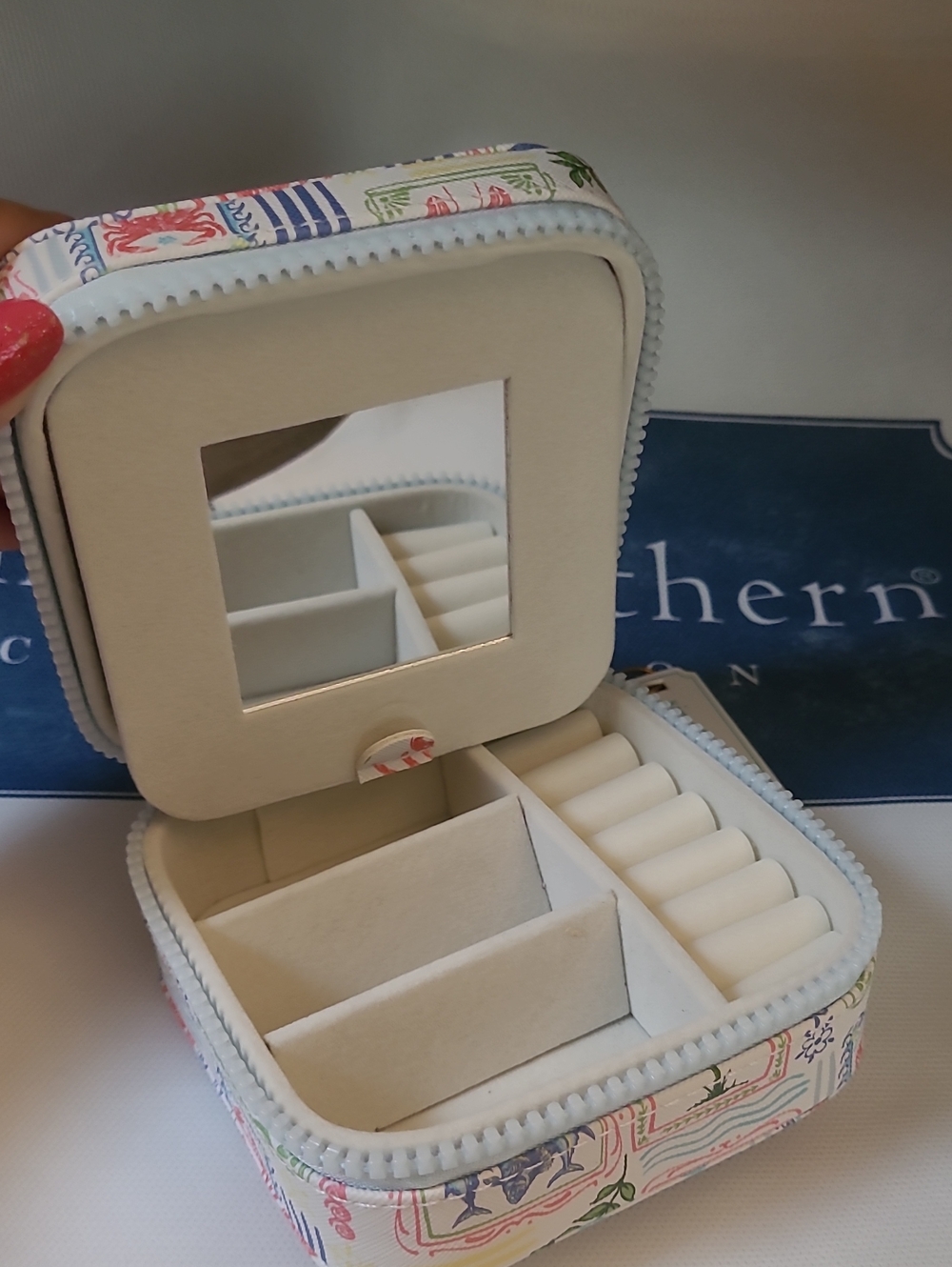 Simply Southern Pastel Nautical Print Jewelry Travel Case - Picture 2 of 6